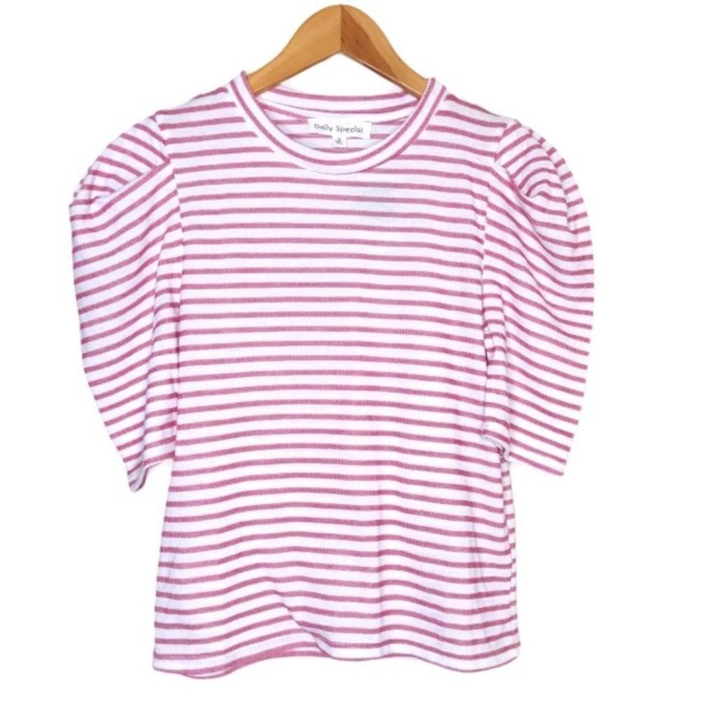 𝅺daily Special Bubble Sleeve Pink Striped Top